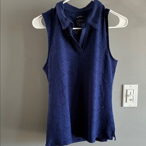 Gottex Navy Blue Sleeveless Lace Top